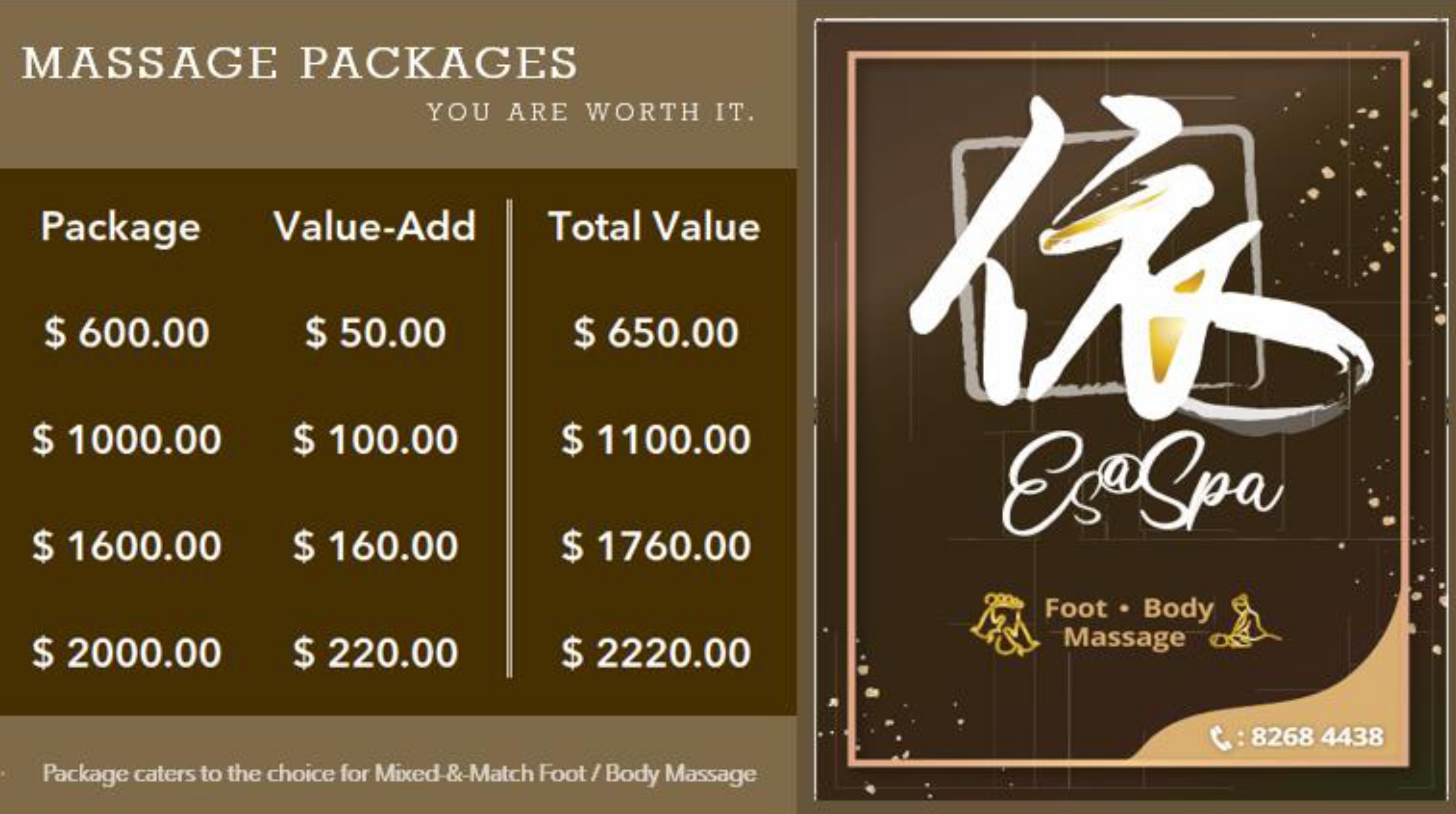 Es@Spa Package Prices